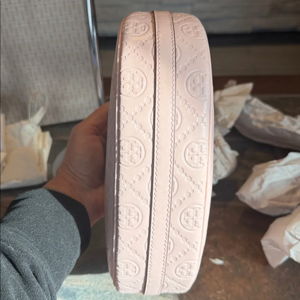 Tory Burch T Monogram Leather Crescent Bag - Blush - Picture 9 of 11